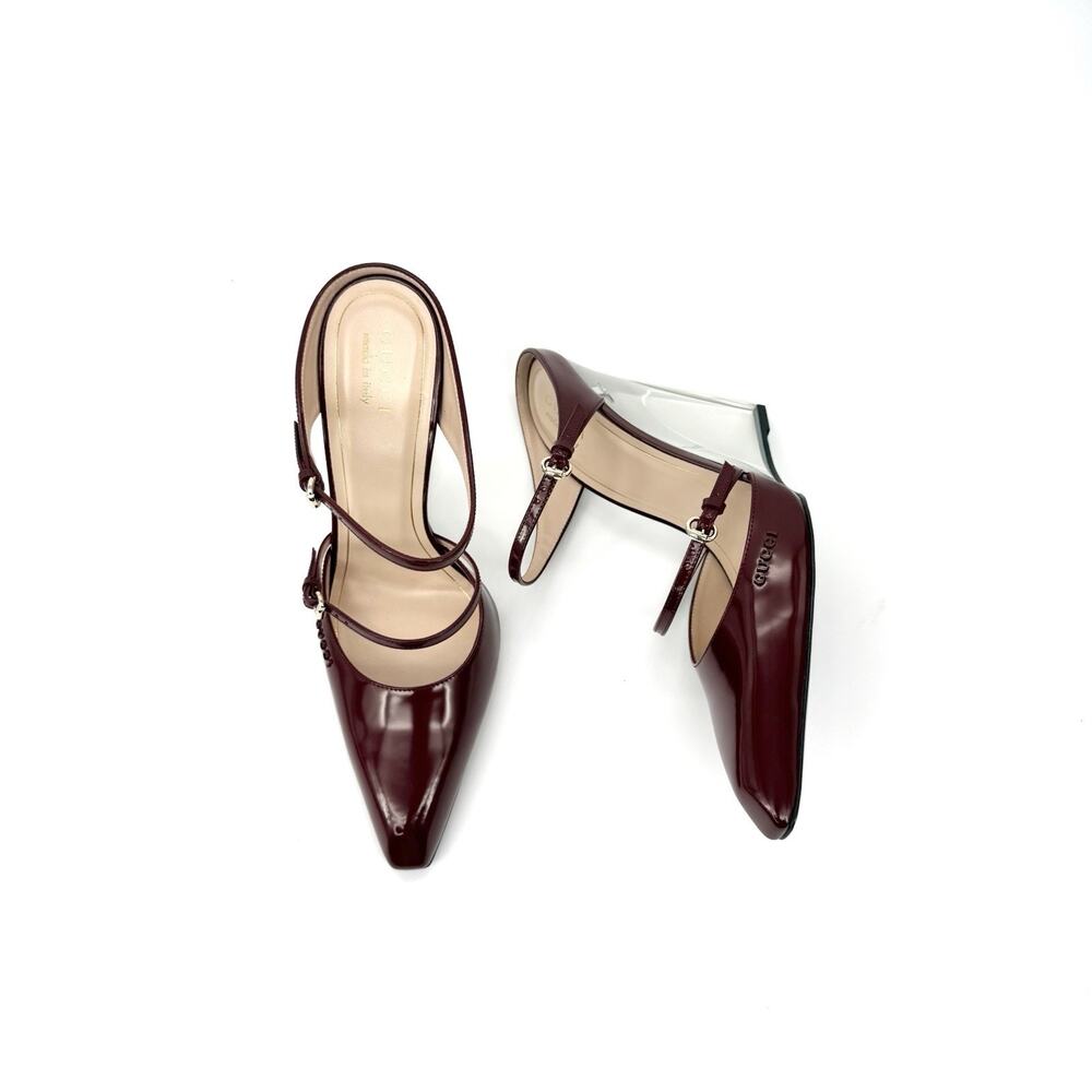 NIB Gucci Rosso Ancora Red 40 US 10 Buckle Strap Transparent Wedge Mule Sandals - Picture 6 of 15